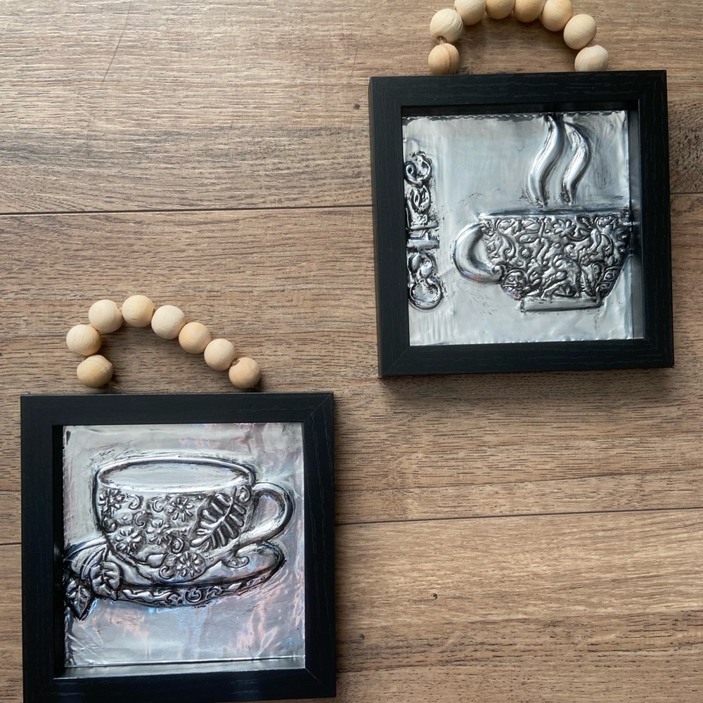 Aluminum& Wooden Frame set Coffee cups  Design Rustic Look , Handmade Farmhouse